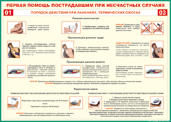 Таблица "Порядок действий при ранениях и термических ожогах" (100х140 сантиметров, винил) - fgospostavki.ru - Томск