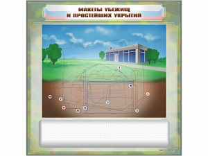 Магнитно-маркерная доска "Макеты убежищ и простейших укрытий" с комплектом фолий и тематических магнитов - fgospostavki.ru - Томск