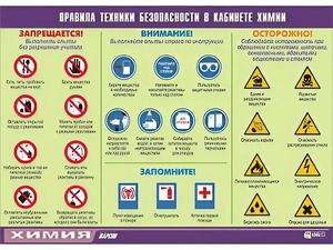 Таблица демонстрационная "Правила техники безопасности в кабинете химии" (винил 70х100) - fgospostavki.ru - Томск