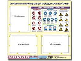 Стенд информационный "Правила техники безопасности в кабинете химии" (75х70, 3 кармана) - fgospostavki.ru - Томск