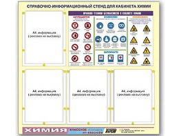Стенд информационный "Правила техники безопасности в кабинете химии" (80х75, 4 кармана) - fgospostavki.ru - Томск